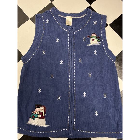 Womens Christmas Winter Vest Sweater Small Snowmen Snowflakes Granny Embroidered - Picture 2 of 9